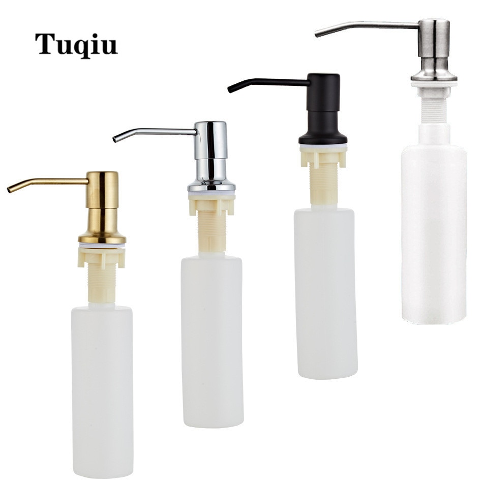 Tuqiu Aanrecht Zeepdispenser Rvs Zeepdispenser Badkamer 300Ml Zeepdispenser Zwart/Goud/Chroom/nikkel