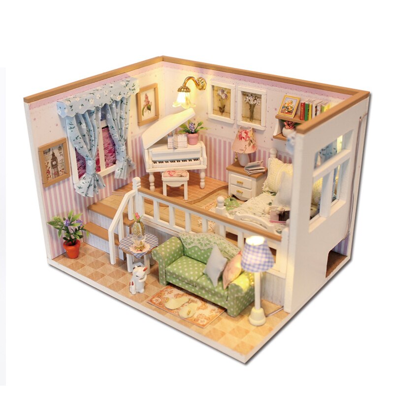 DIY miniaturowy domek Roombox 3D drewniany domek dla lalek zestawy zabawki dla dzieci mini Model budynku meble robić domku dla lalek prezent na boże narodzenie: F