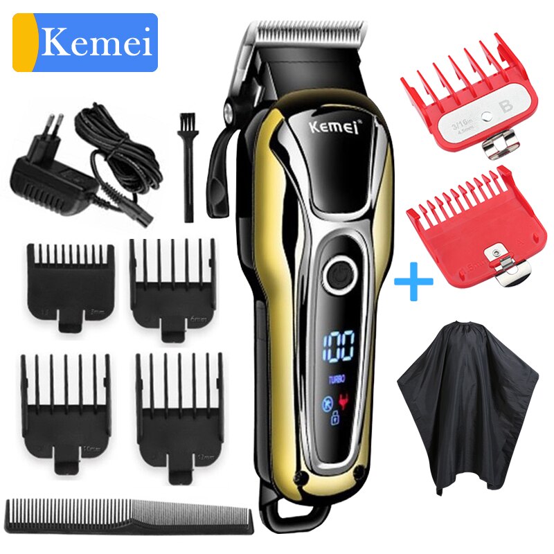 Kemei Hair clipper hair trimmer for men beard electric cutter hair cutting machine haircut LCD Cordless corded 5: KM1990 D