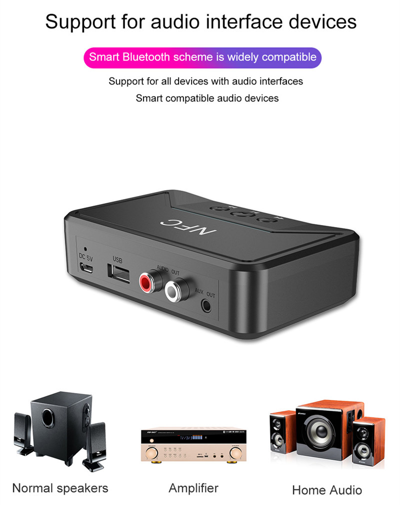 VIKEFON NFC 5.0 odbiornik Bluetooth A2DP AUX 3.5mm złącze RCA USB inteligentne odtwarzanie stereofoniczny audio adapter bezprzewodowy robić zestawu samochodowego głośnik