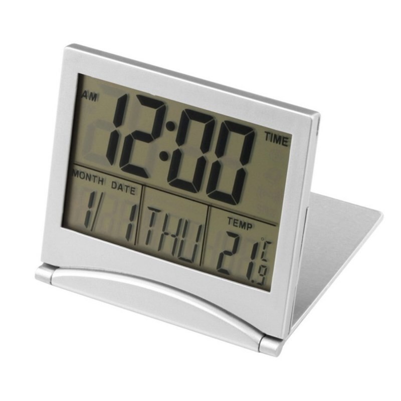 1 pcs Sveglia Digitale A CRISTALLI LIQUIDI Termometro Timer Calendario Data Snooze Allarme Pieghevole Sottile Orologio Da Tavolo