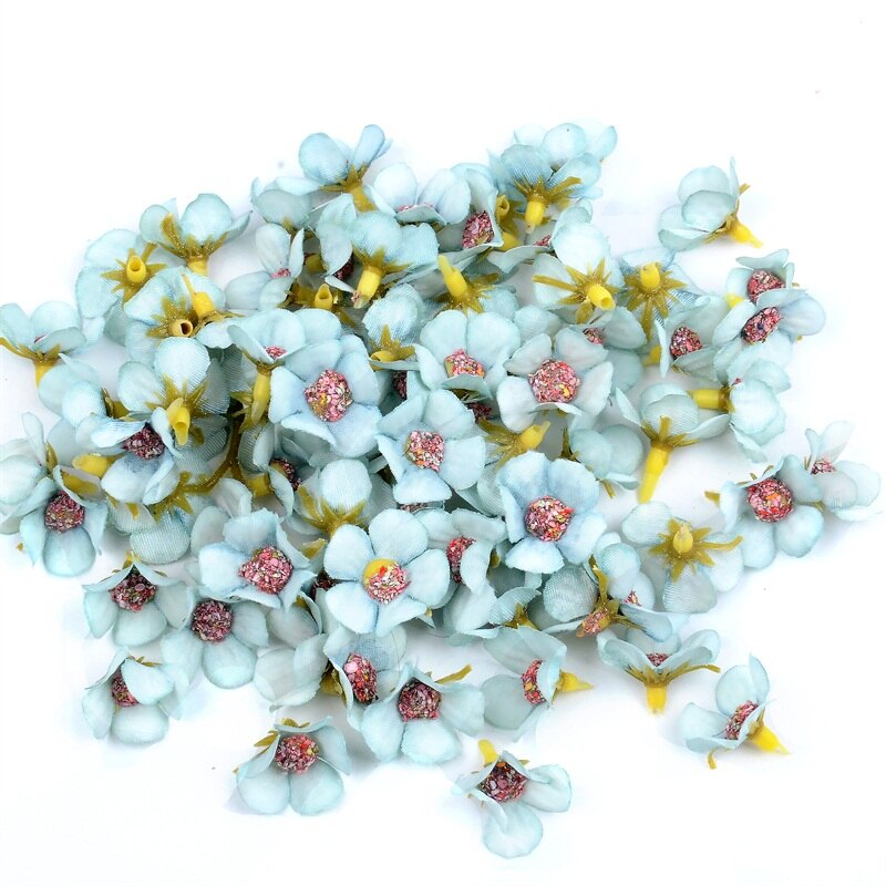 200PCS Mini 2cm Multicolor Daisy Flower Heads Mini Silk Cheap Artificial Flowers for Wreath Scrapbooking Home Wedding Decoration: Blue