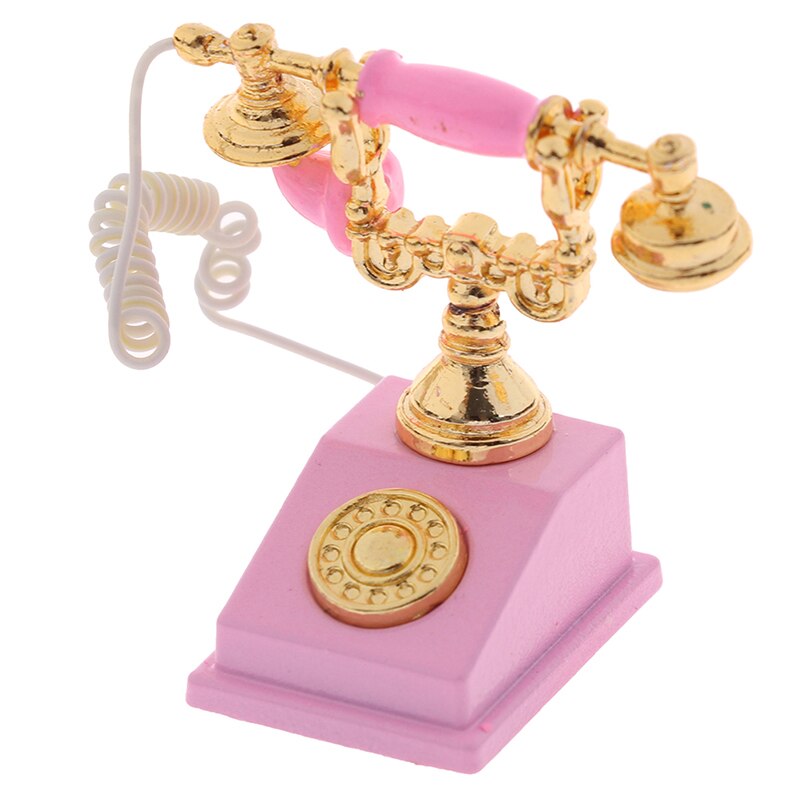 1:12 in miniatura Modello di Telefono Della Lega Dell'annata Retro Telefono Rotante Dollhouse Decorazione Accessori: 2