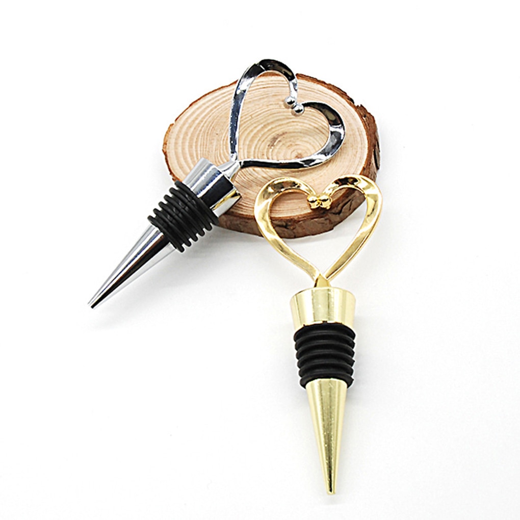 Heart Shaped Red Wine Champagne Wine Bottle Stopper Valentines Wedding Reusable Stopper Silver/Gold