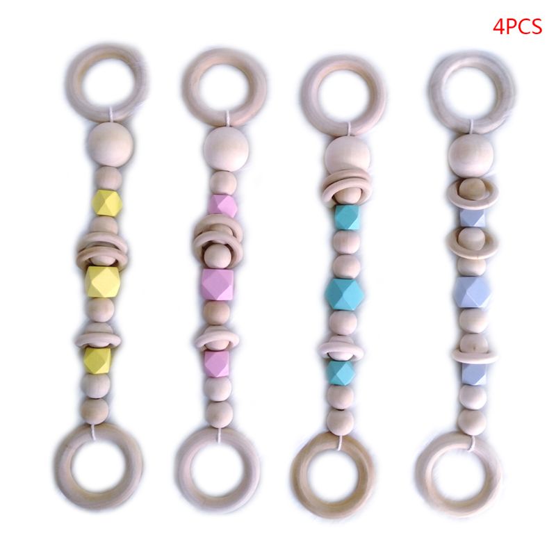 4 Pcs/set Nordic Wooden Training Gripper Hanging String Children Room Decoration Toy Baby Fitness Rack Pacifier Chain