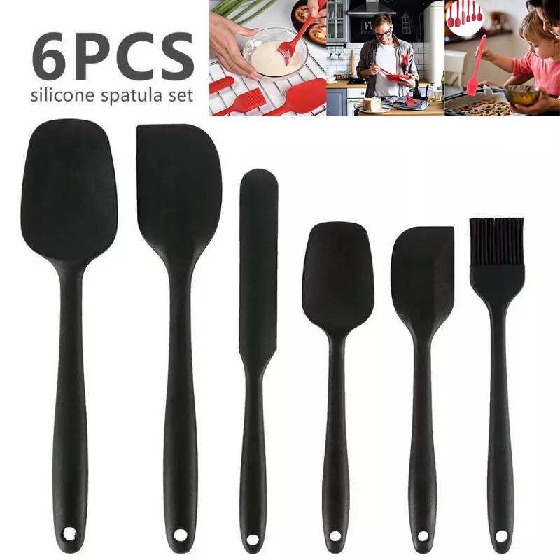 6Pcs/set Silicone Spatula Mixing Sets Pastry Scraper Non Stick Butter Spreader Jar Blender Cooking Spatula Spoon Kitchen Baking