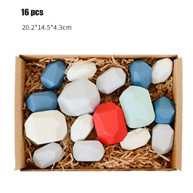 Colored Stone Jenga Building Educational Block Children's Wooden Toy Nordic Style Stacking Game Rainbow Wooden Toy: I-Bagged 16pcs