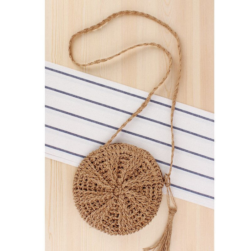 Small Bolsas Round Straw Beach Bags Handmade Woven Crossbody Bags Raffia Circle Rattan Mini Bags Summer Women Shoulder Bag C843