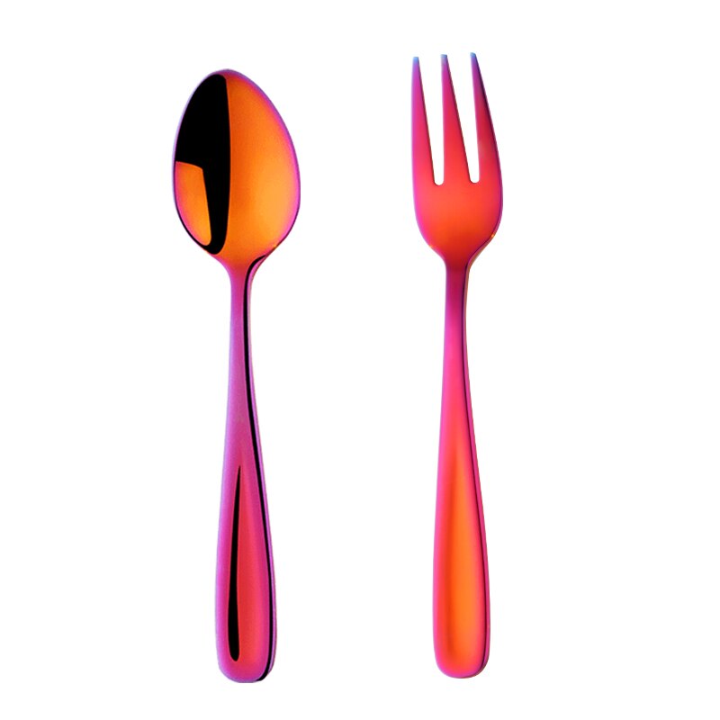 2 stk / sæt mini te ske gaffel rustfrit stål dessert ske guld lille ske dessert gaffel bestik sæt: Regnbue nr. .3