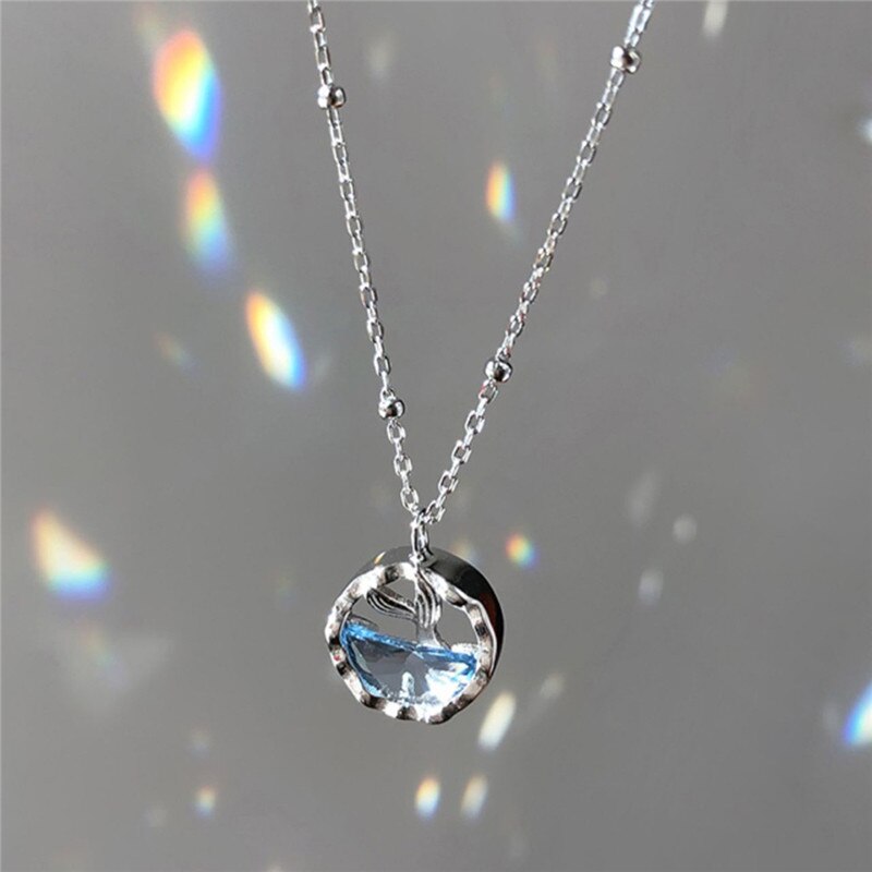 Neueste Kristall Ozean Fisch Anhänger Halskette Für Mädchen Schmuck Charme Frauen Kette Schlüsselbein Halskette Silber 925 Zubehör Prinzessin