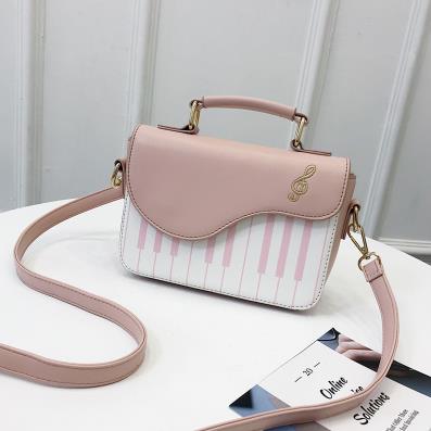 Enjoini søt piano mønster pu skinn uformell damevesker og veske skulderveske crossbody messenger bag veske: Rosa