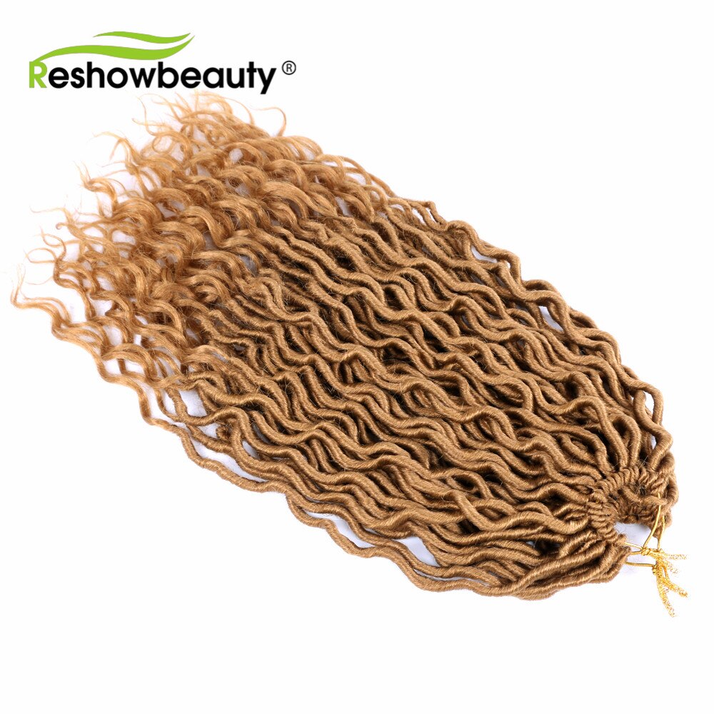 Virkade flätor faux locs lockiga ändar syntetisk vridning för kvinnor 18 tum 24 trådar 70 gram reshowbeauty