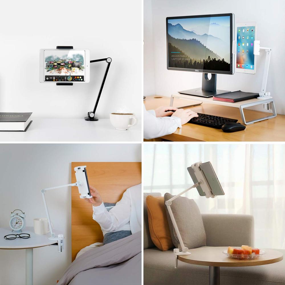 Tablet Stand Rotating Long Arm Mobile Phone Holder Height/Angle Adjustable Aluminium Alloy Tablet Mount for 4-13'' iPhone iPad