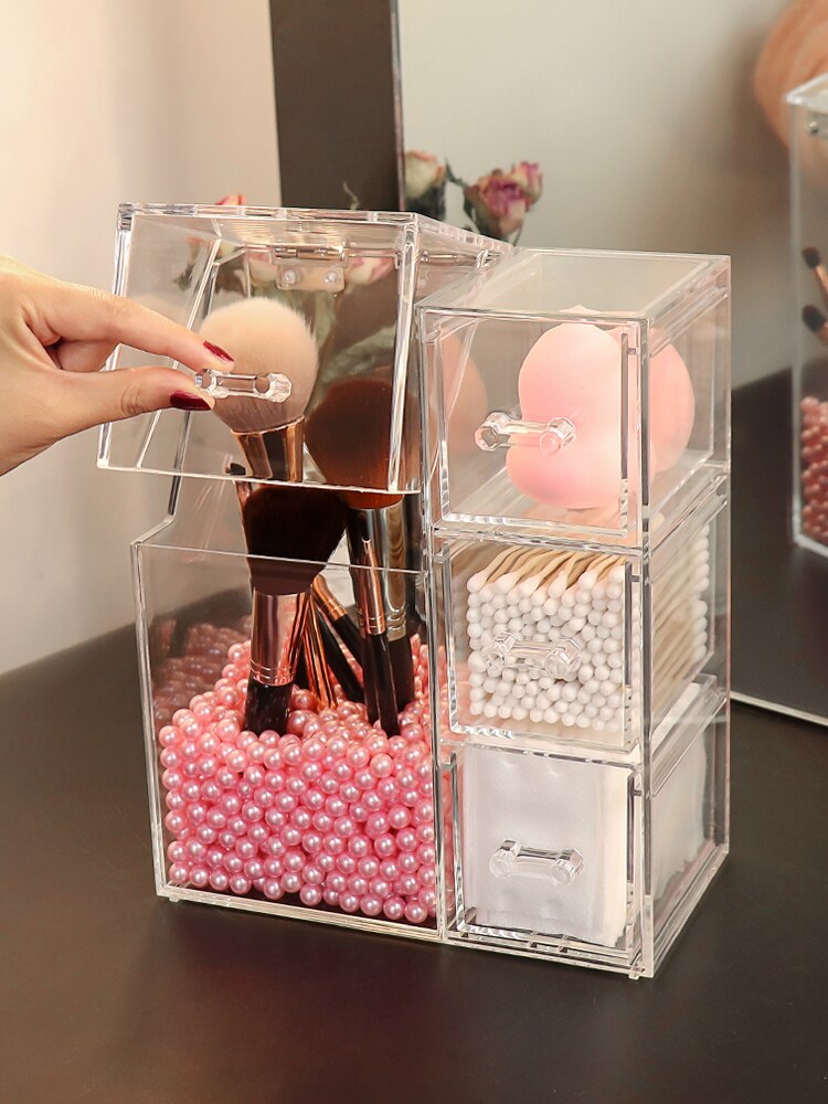 Caja de almacenamiento de acrílico para cosméticos, organizador pequeño de lápiz labial de maquillaje, almacenamiento de artículos de plástico, tocador, portalápices, HX50ST