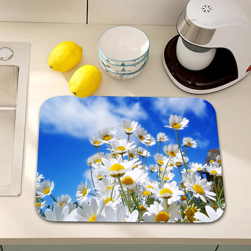 Blomstermarguerit superabsorberende kaffemåtte opvaskemåtte stor køkkentørremåtte hurtigttørrende badeværelsesafløbsmåtte køkken: 1 m2 / Lysegrå