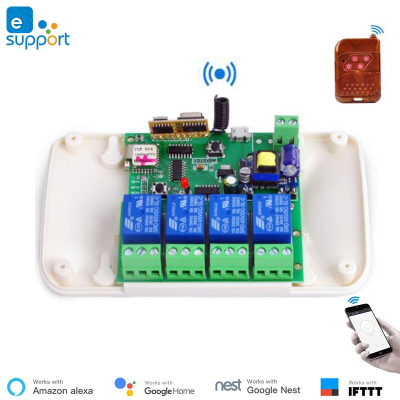 Ewelink smart DC5V/DC 7V-32V/AC 90V-250V 4 Channel inter-locking/inching/self-locking wifi+RF 4C switch for DIY smart home