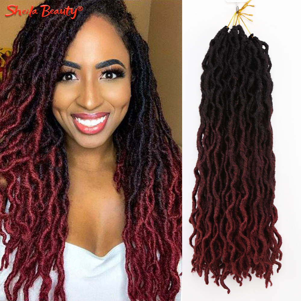 Diosa Faux Locs Crochet pelo suave rizado rastas extensiones de cabello trenzado sintético pelo Ombre Crochet Locs trenzas al por mayor: T1B / color vino / 14 pulgadas