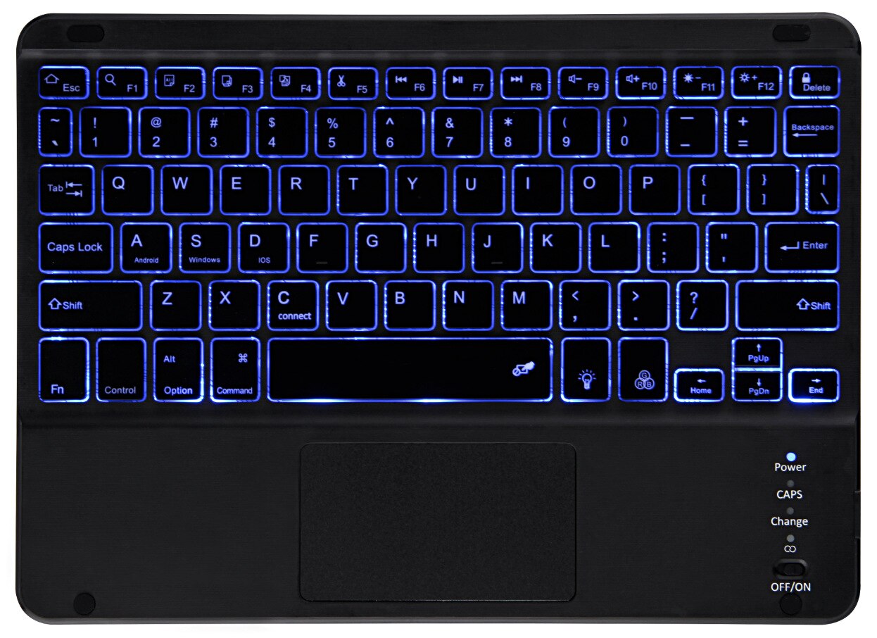 Mini portátil sem fio backlight teclados bluetooth com touchpad universal para todos os 7-10 polegadas tablet para smartphones ipad: Black Touchpad Light