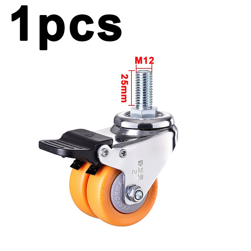 1.5/2Inch Zware Dubbele Rij Wiel Industriële Wiel Nylon Wiel Universele Caster Meubelen Caster Woonaccessoires: 1.5inch / 1pcs with brake M12