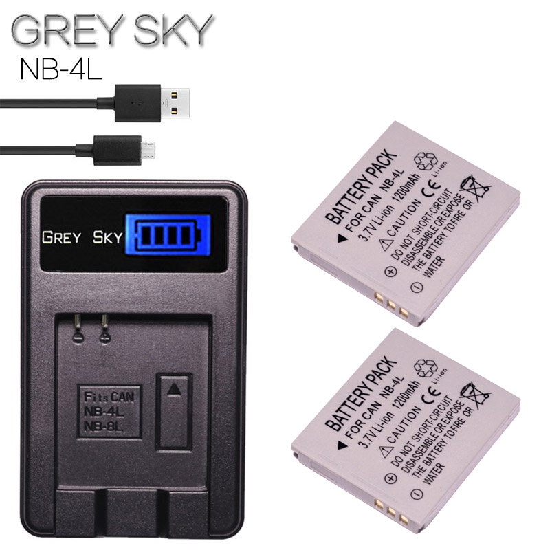 2Pcs NB-4L Nb 4L Batterij + Usb Lcd Oplader Voor Canon Powershot SD200 SD300 SD400 SD430 SD450 SD600 SD630 SD750 SD780 Is: charger and 2battery