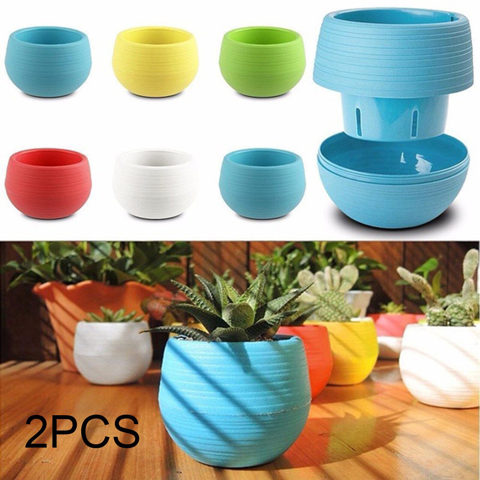 Watering Planter Handmade 2 Layer Self Watering Plant Flower Pot With Water Container Round Flowerpot Home Garden Decor