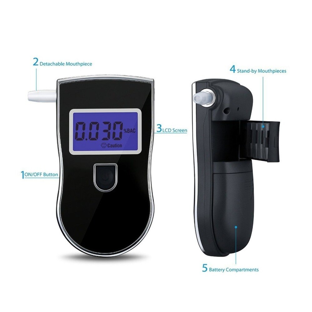 Digital Alcohol Tester Breathalyzer Analyzer Alcohol Breathalyser Detector LCD Alcohol Sensor Alcohol Meter With 5 Mouth Pieces