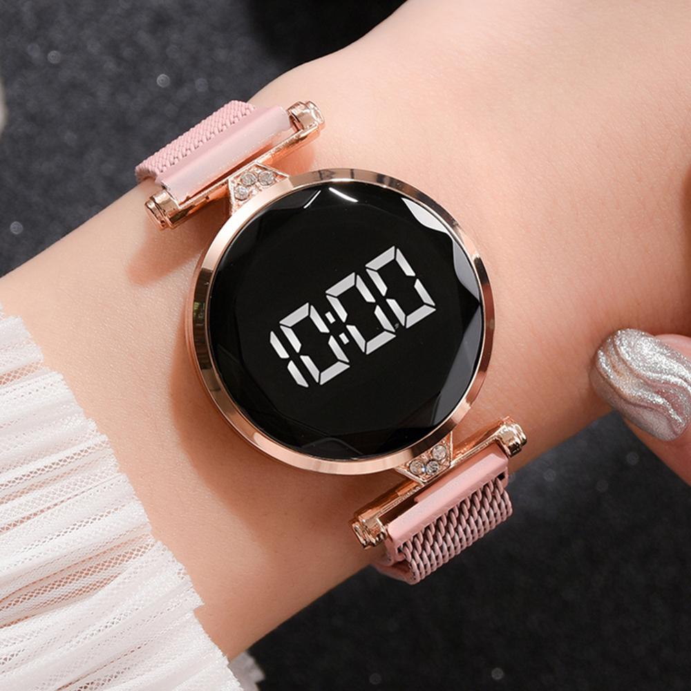 Mesh band led digitaal elektronisch horloge dames quartz polshorloge sieraden band horloge analoog polshorloge