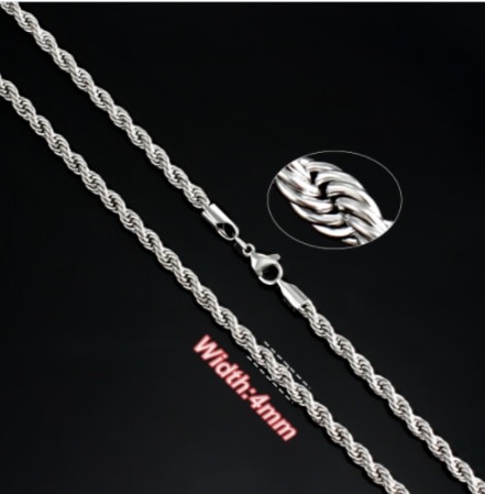 Stainless Steel Rope Chain Necklace Twisted 2/3/4/5/6/7 Width for Men and Women Gold Silver Jewelry: Silver4mm / 60cm