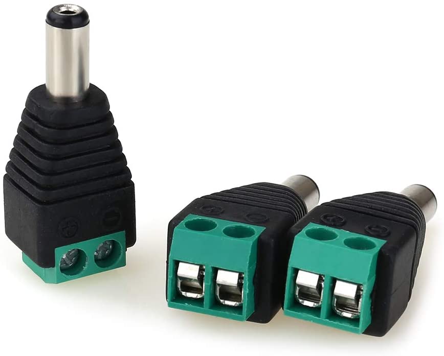 2.1x5.5MM 12V Male DC Power Jack Plug Adapter Connector for CCTV Camera Cable Wire Ends Plug Barrel Green-3PCS