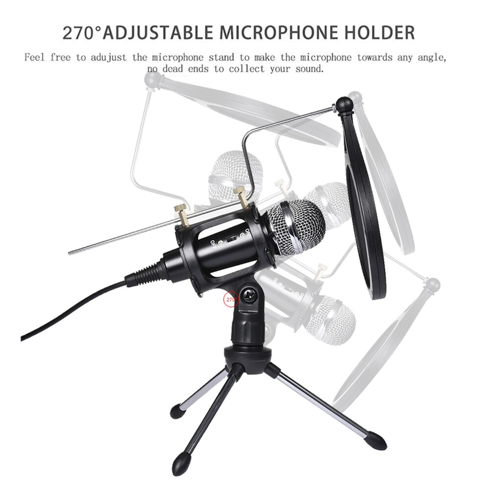 3.5 mm jack mikrofon kondensor för dator med stativ för android telefon pc multi-mikrofon sjunga inspelning ktv karaoke mic