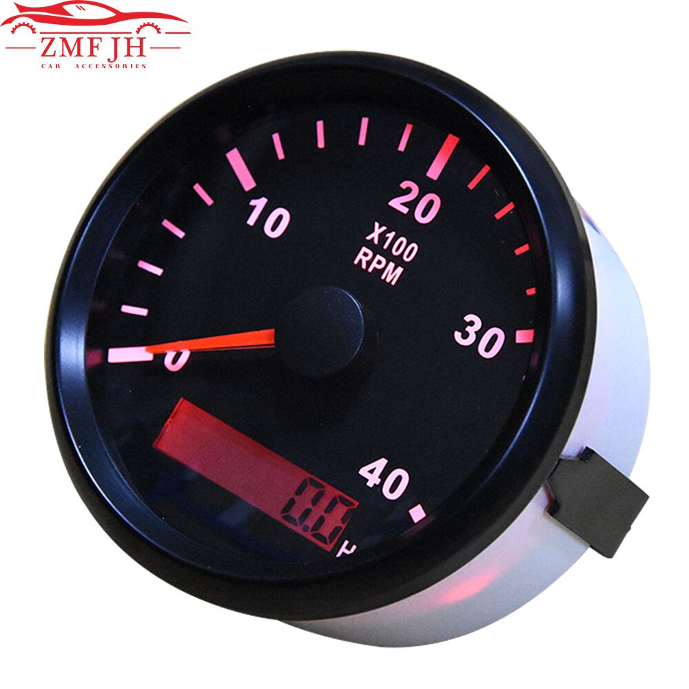 85mm Digital Tachometer Car Boat Marine Tacho Meter with LCD Hourmeter 4000RPM Meter Marine Tachometer Red Backlight 12V 24V