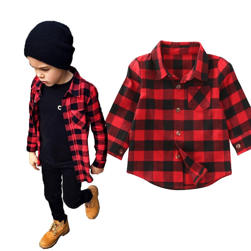 Kid Long Sleeve Plaids Shirts Child Kids Boys Girl Unisex Shirt Plaid Check Tops Blouse Casual Clothes