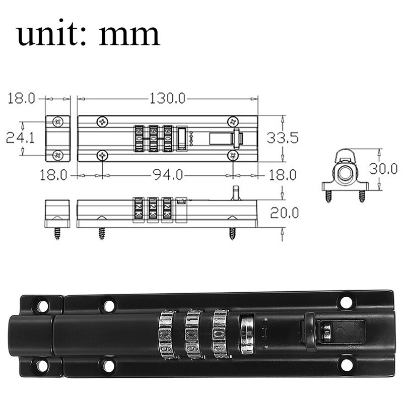Door bolt lock combination Horizontal Horizontal Door Bolt Lock Sliding Combination Code Can Be Reset for Gate Garage Cabinet
