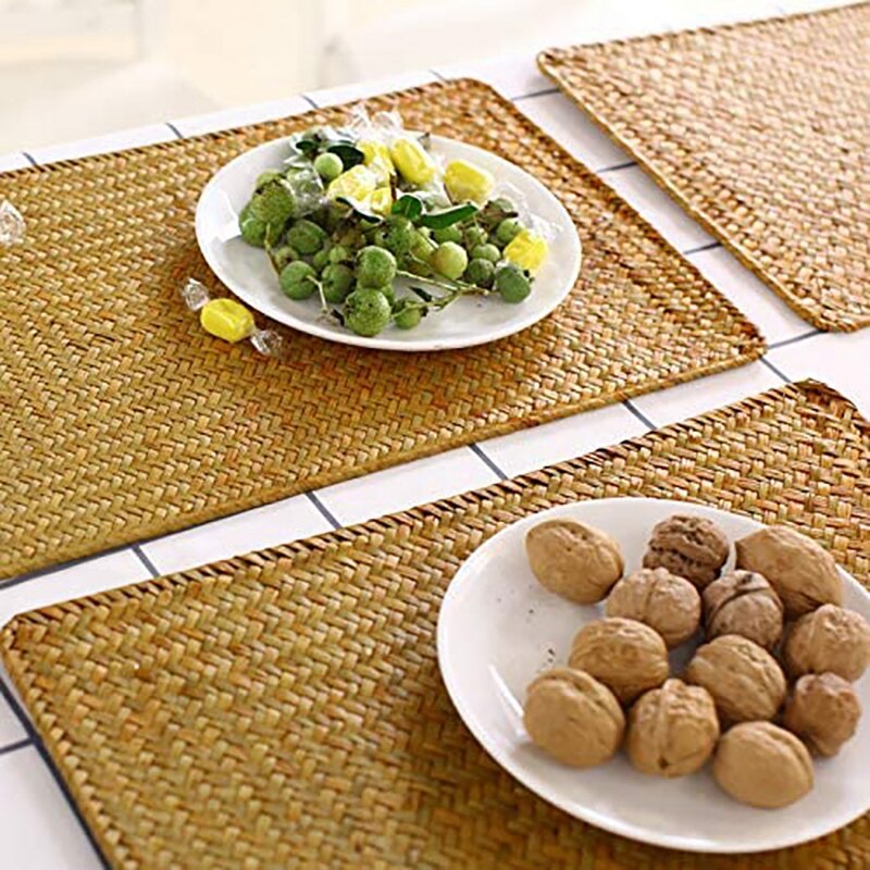 Pack Van 3, Natuurlijke Zeegras Plaats Mat, 17.7Inch X 12Inch, hand-Geweven Rechthoekige Rotan Placemats