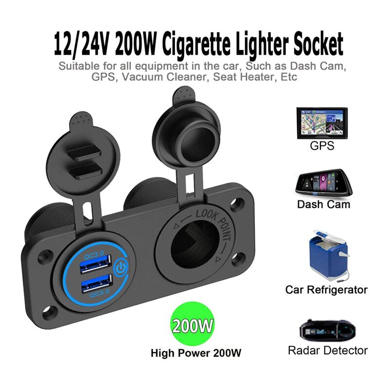 Dual USB Car Charger Quick Charge 3.0 USB Car Socket For 12V / 24 V Cars, Ships, Motorcycles, Trucks With Touch Switch Dropshipp