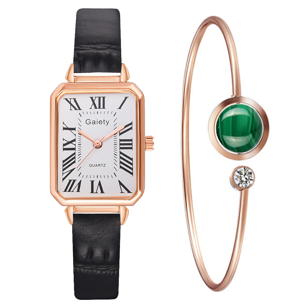 Relojes Para Mujer Reloj Mujer Marcas Famosas De Lujo Relojes De Cuarzo Para Mujer Mujer Correa de bambú coreana para mujer, Reloj de pulsera de cuarzo con números romanos cuadrados, conjunto de: 10