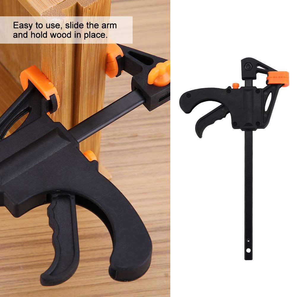 HLZS-Juego de abrazaderas F de plástico de 4 piezas, abrazaderas F de 4 pulgadas de barra de 100mm, abrazadera de Clip, liberación rápida de trinquete, Kit de herramientas de mano DIY para carpintería