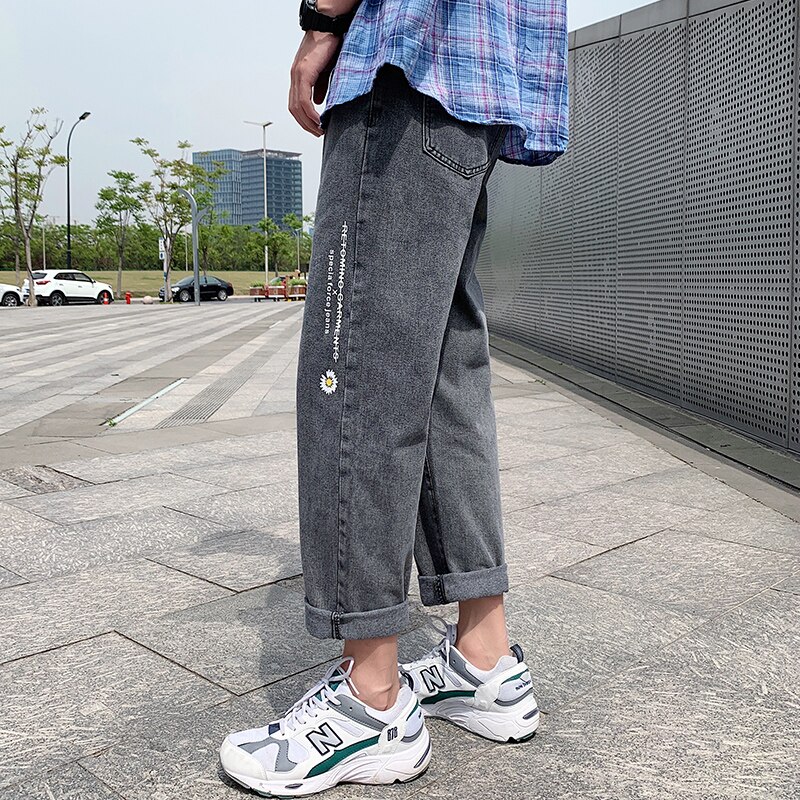Singleroad heren jeans oversized wijde pijpen print broek japanse streetwear heren denim broek casual jeans voor heren