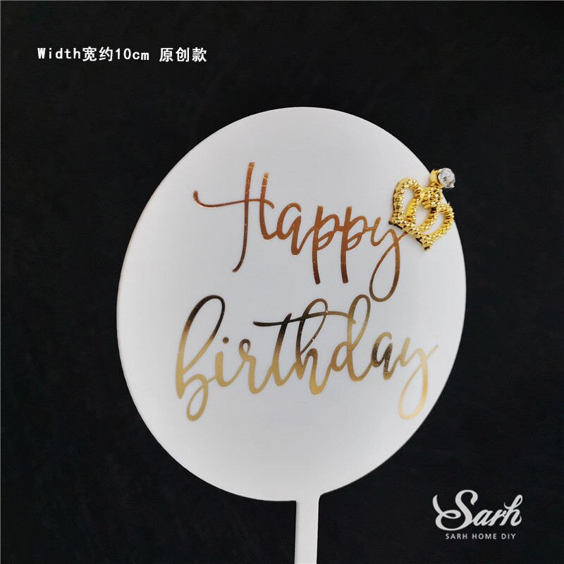 Ins Stil Runde Bronzing "Happy Birthday" Krone Bogen-knoten Kuchen Topper Dessert Dekoration für Hochzeit Geburtstag Party: 2pc Diamond crown A