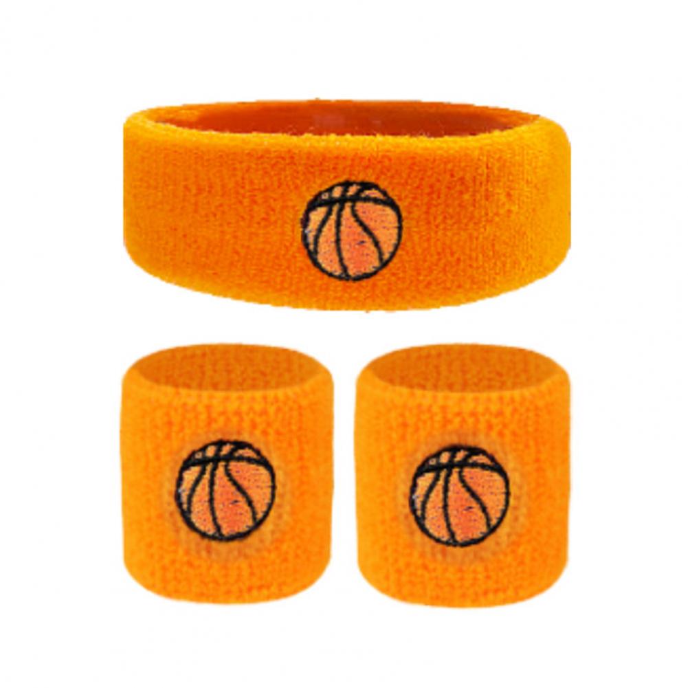 1 set barn sportpannband stretchigt svettabsorberande pojkar flickor stickat basket volleyboll handledsskydd svettband: Orange