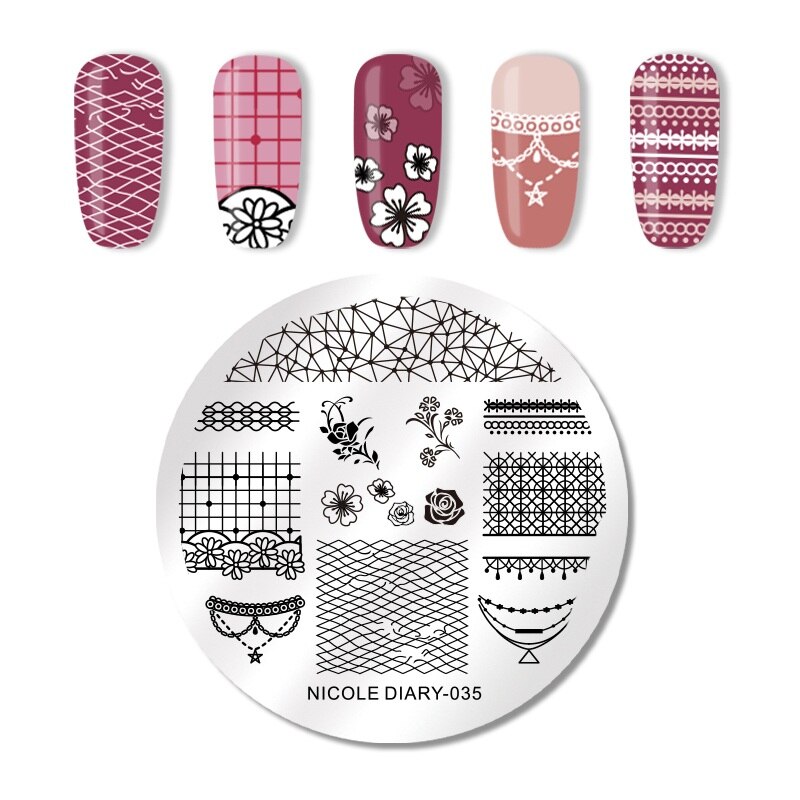 Nicole Dagboek Valentijnsdag Nail Stempelen Plaat Rechthoek Ronde Nail Art Stamp Image Template Diy Nail Plate Print Stencil