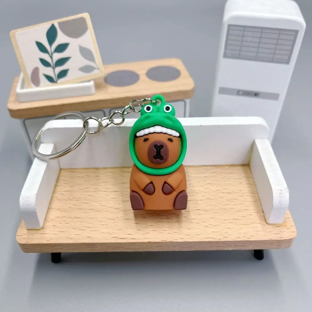 Mental capybara nøkkelring søt pvc skilpadde dyr anheng vanntett myk selvklebende tegneserie nøkkelring jenter: Hvit