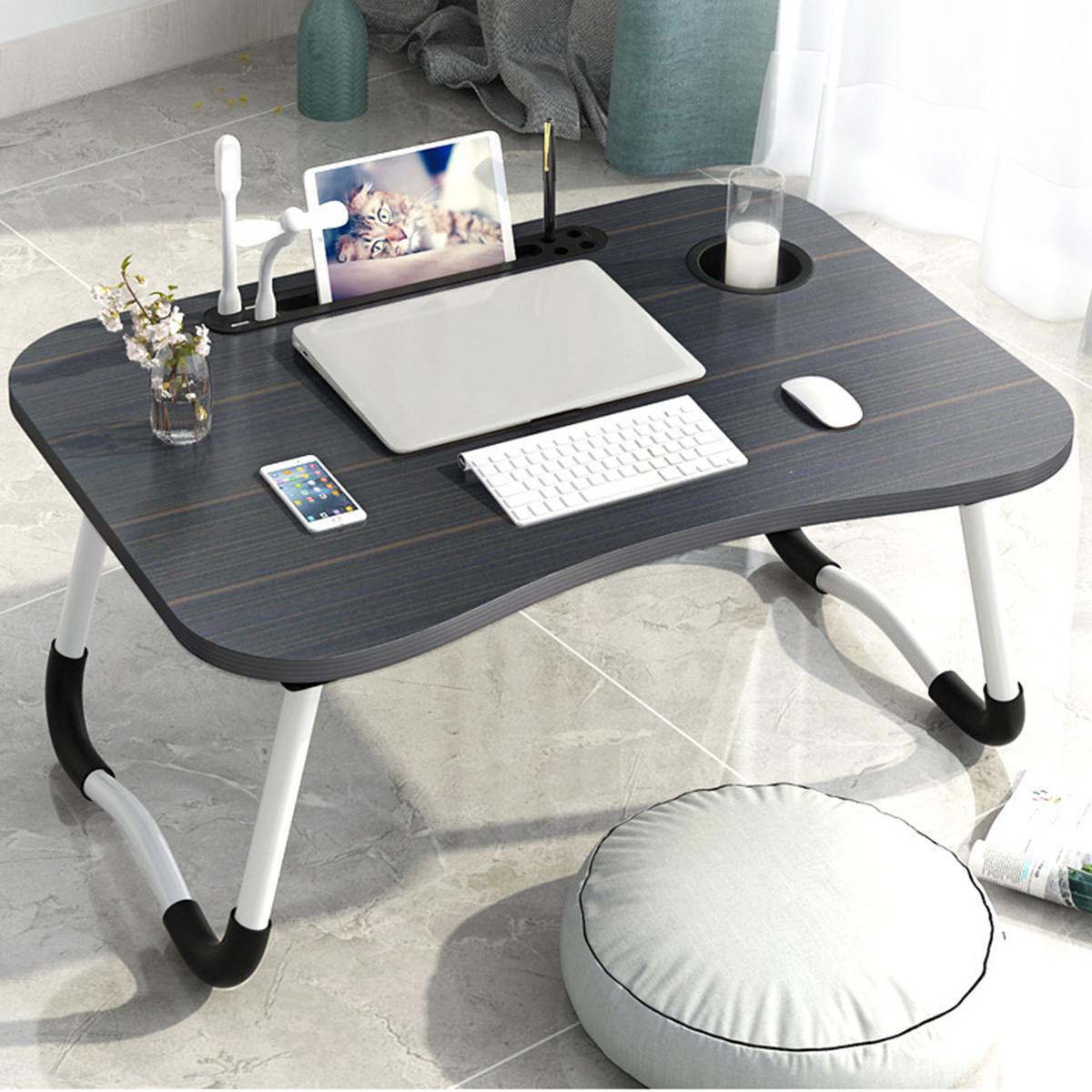 For Russian Folding Laptop Stand Holder Study Table Lamp Usb Fan Desk Wooden Computer Desk for Bed Sofa Tea Serving Table