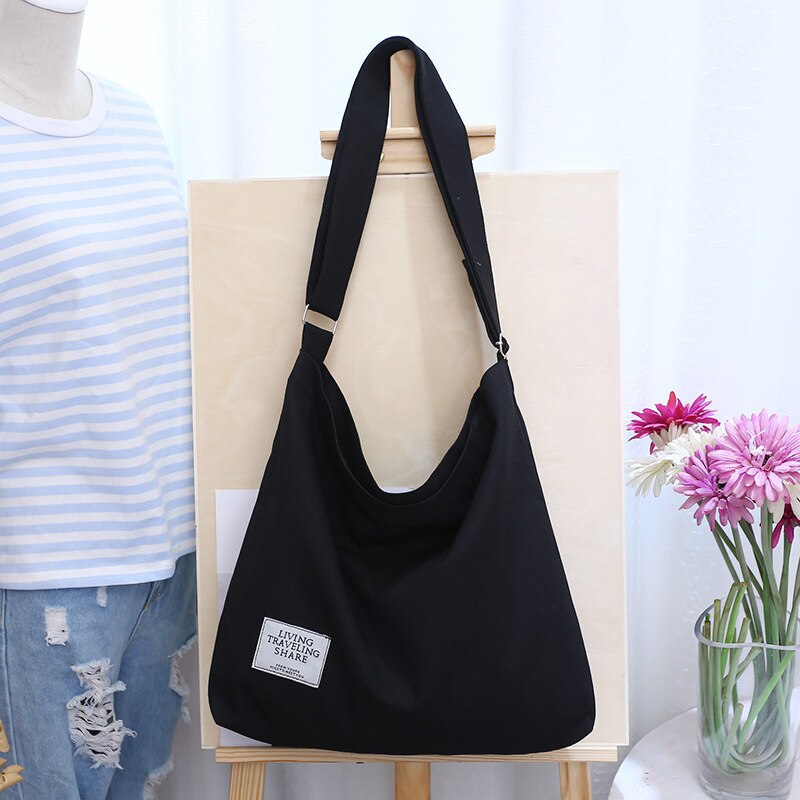 Frauen Segeltuch Handtasche Schulter Taschen groß Tote Geldbeutel Reisen Bote Landstreicher Tasche: Schwarz