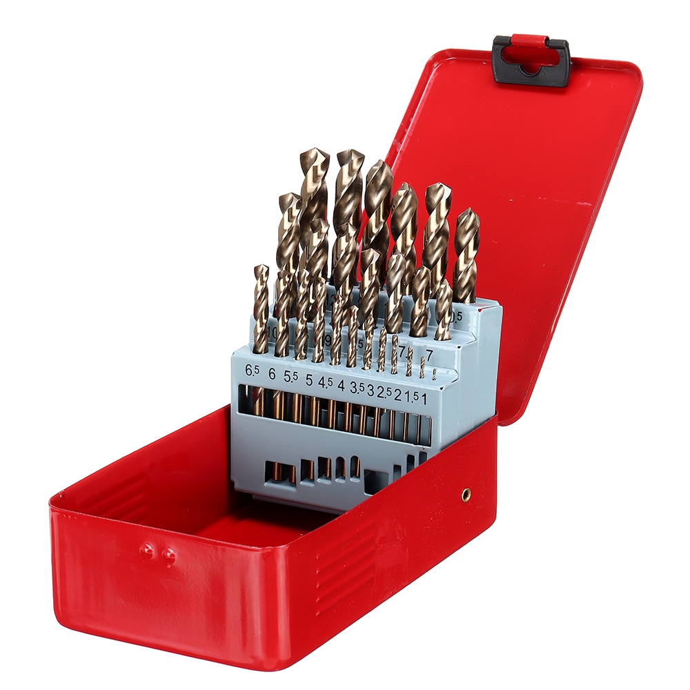 Drillpro 13/19/25pcs M35 Cobalt Drill Bit Set HSS-Co Jobber Length Twist Drill Bits With Metal Case For Stainless Steel Wood