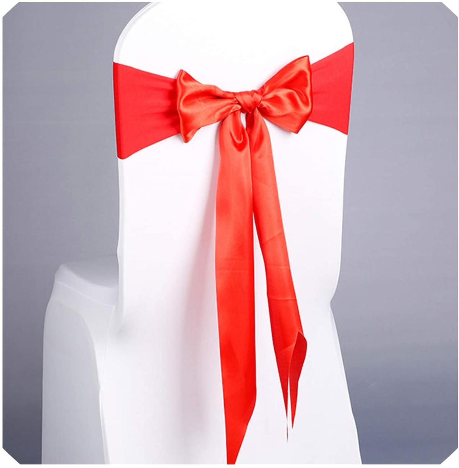 5 unids/lote de lazos de satén rojo con banda elástica para silla, banda de LICRA para ceremonia, boda, decoración de: Rojo