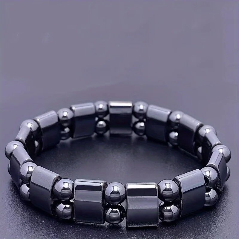Uma pulseira magnética de cálculo biliar preto para homens e mulheres, a mesma pulseira de energia magnética com pulseira magnética de contas de fileira dupla