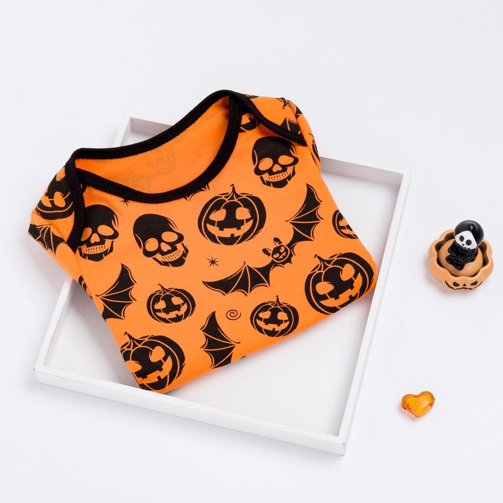 Pelele de manga corta para bebés, ropa de Halloween para niñas y niños, mono con estampado de calavera de dibujos animados para bebés, ropa de algodón para recién nacidos R130S