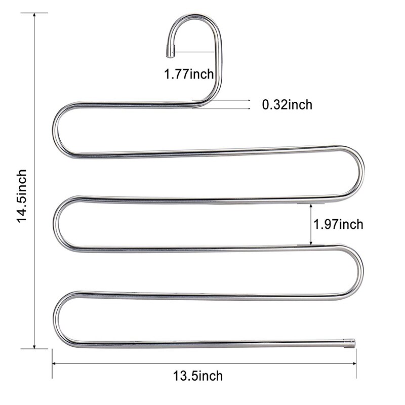 4 Pack Multi Broek Hangers Rack voor Kast Organisatie, rvs S-vorm 5 Layer Kleerhangers voor Ruimtebesparende Opslag