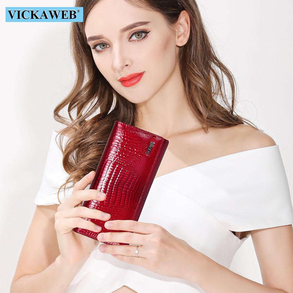 VICKAWEB Long Wallet Women Genuine Leather Alligator Womens Wallets And Purses Lady Hasp & Zipper Standar Wallet Female